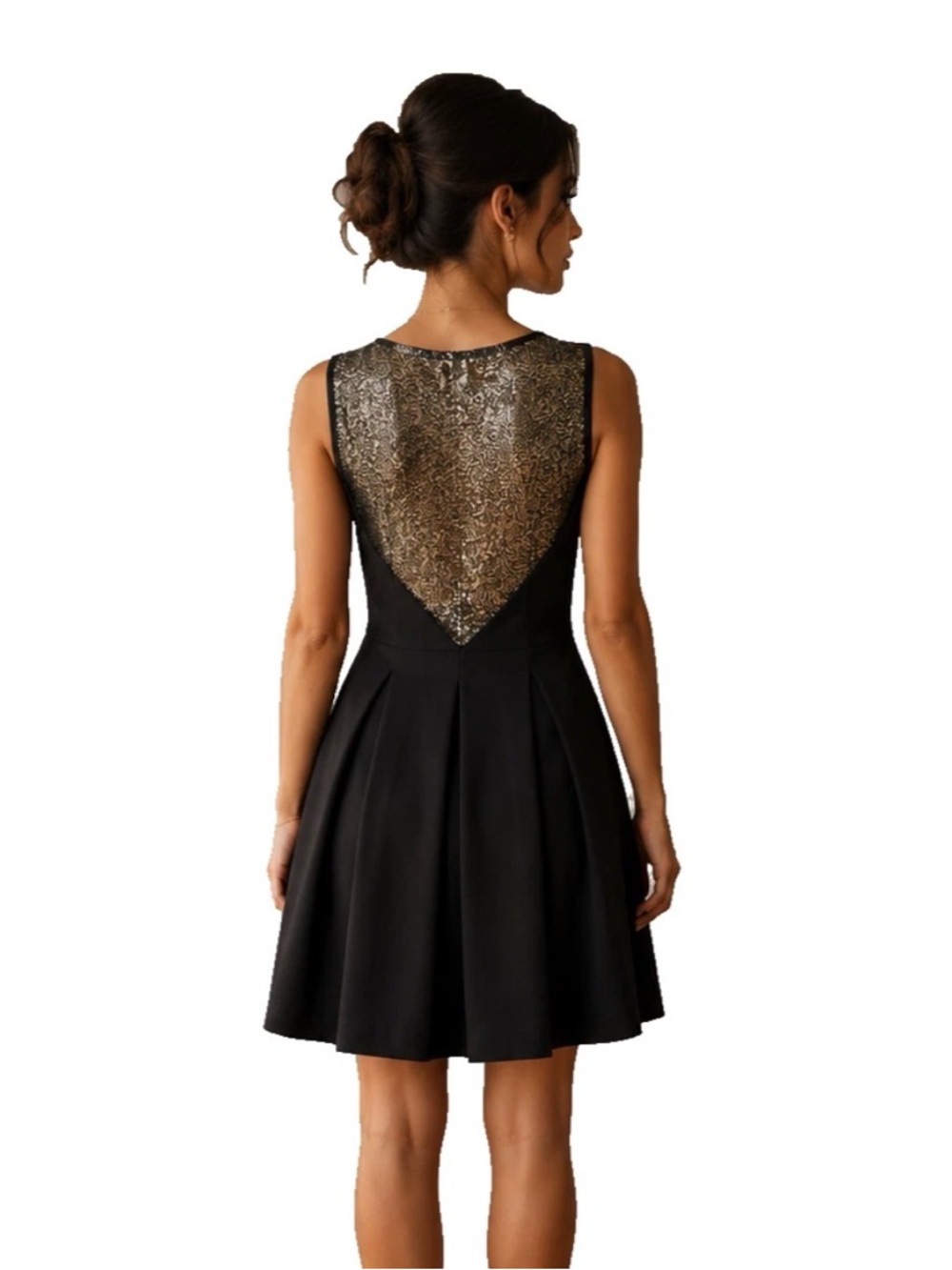 Esley Black Fit & Flare Dress Size US L / UK 14 Metallic Back Cocktail Glam